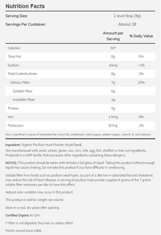 Psyllium Husk Pulver / Bio - 340 Gramm