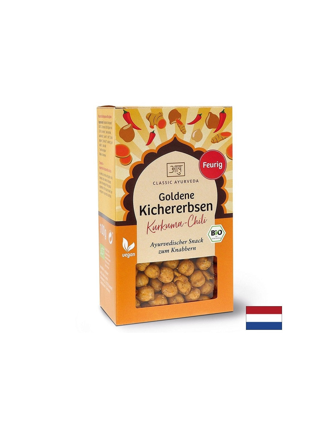 Geröstete Kichererbsen (mit Kurkuma – Chili), Bio, 100 g