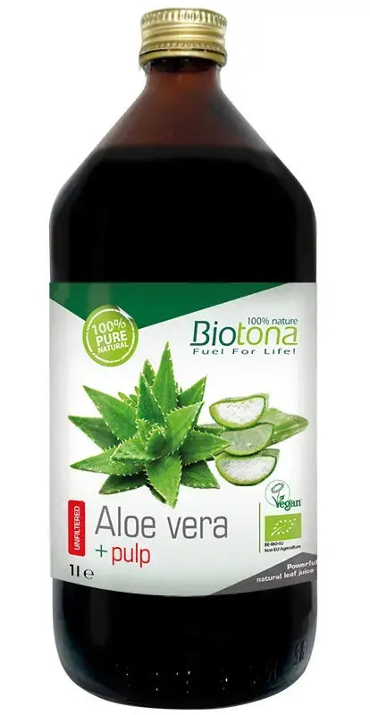 Bio-Aloe-Vera-Saft mit Stücken, 1000 ml. <tc>Biotona</tc> Aloe-Vera-Fruchtfleisch