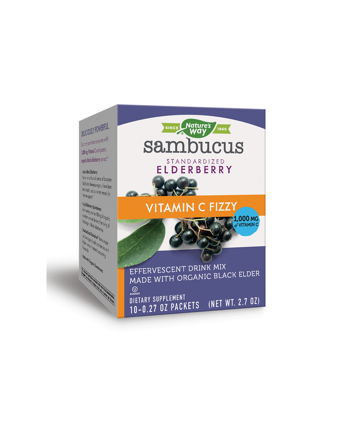 Sambucus mit schwarzem Holunder und Vitamin C 1000 mg – Sambucus Vitamin C Fizzy, Brausegetränk, 10 Beutel