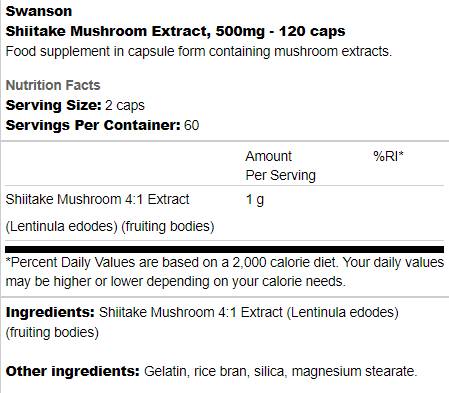 Shiitake Pilzextrakt 500 mg 120 Kapseln