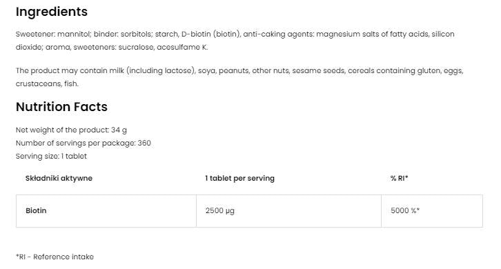 Biotin 2500 mcg | Lutschen 360 Sublingual Tablets