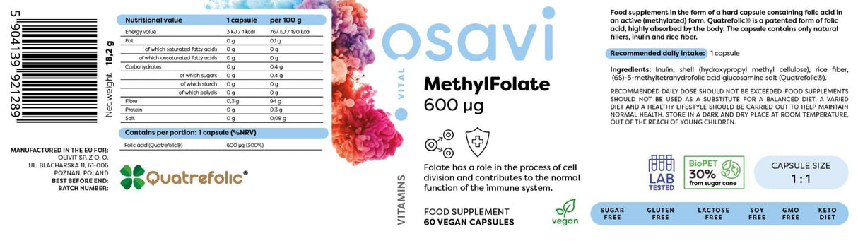 Methylfolat 600 mcg | mit Quatrefolic® - 120 Kapseln