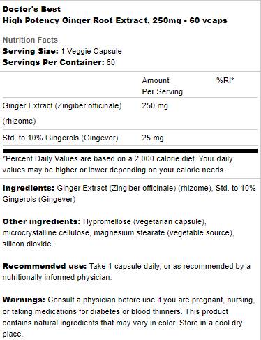 Bester Ingwerwurzel -Extrakt 250 mg | Hohe Potenz - 60 Kapseln