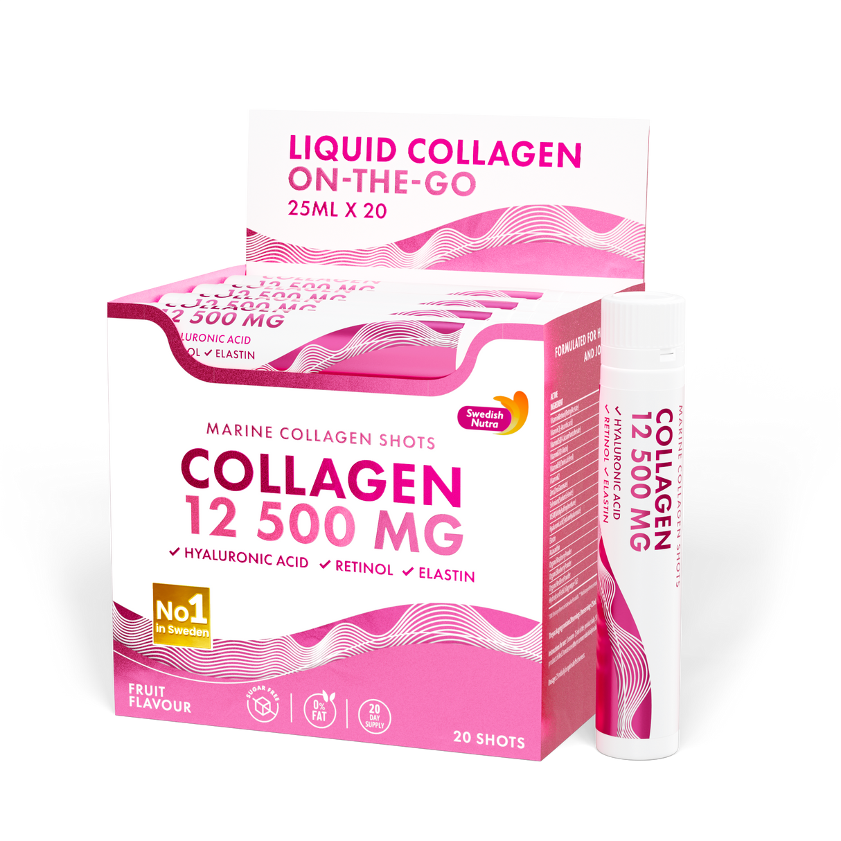 Fischkollagen 12.500 mg mit Retinol, Elastin und Hyaluronsäure – 20 x 25 ml