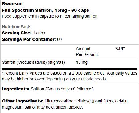 Vollspektrum Safran 15 mg 60 Kapseln