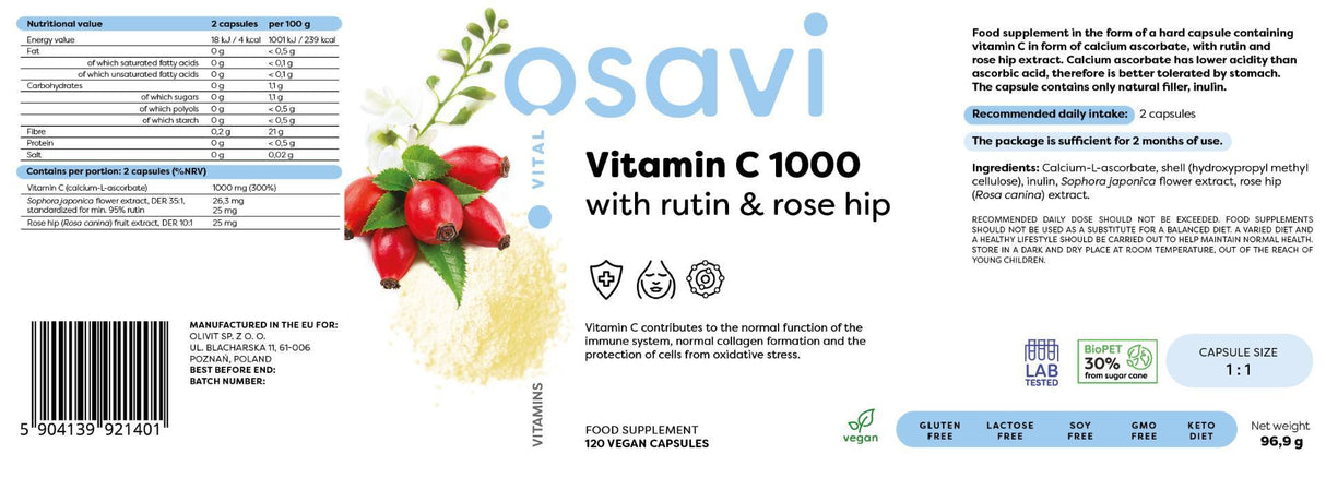 Vitamin C 1000 | mit Rutin & Rose Hip - 180 Kapseln