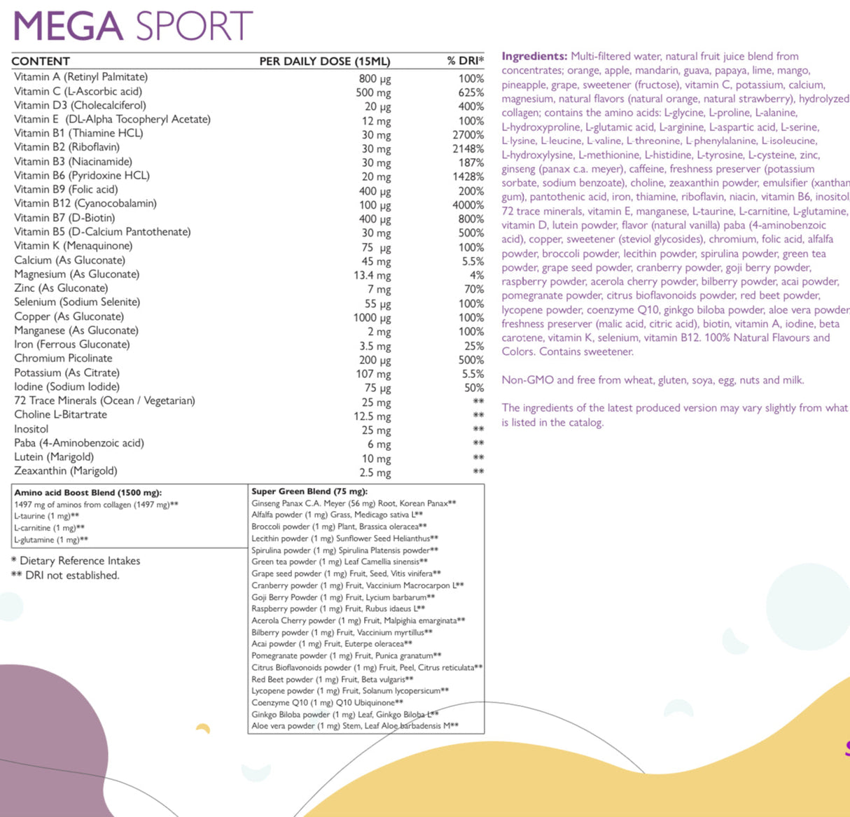 Mega Sport - vitamins + minerals + collagen 1497 mg /500 ml/ - Nutra Best Europe
