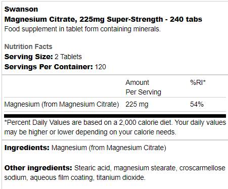 Superfestes Magnesiumcitrat 225 mg 240 Tabletten