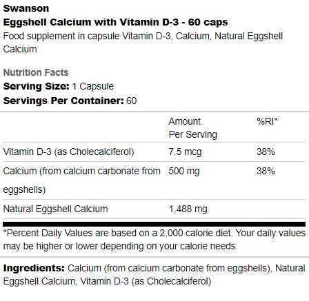 Eierschalencalcium mit Vitamin D-3 60 Kapseln