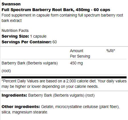 Vollspektrum Barberry Root Rinde 450 mg 60 Kapseln