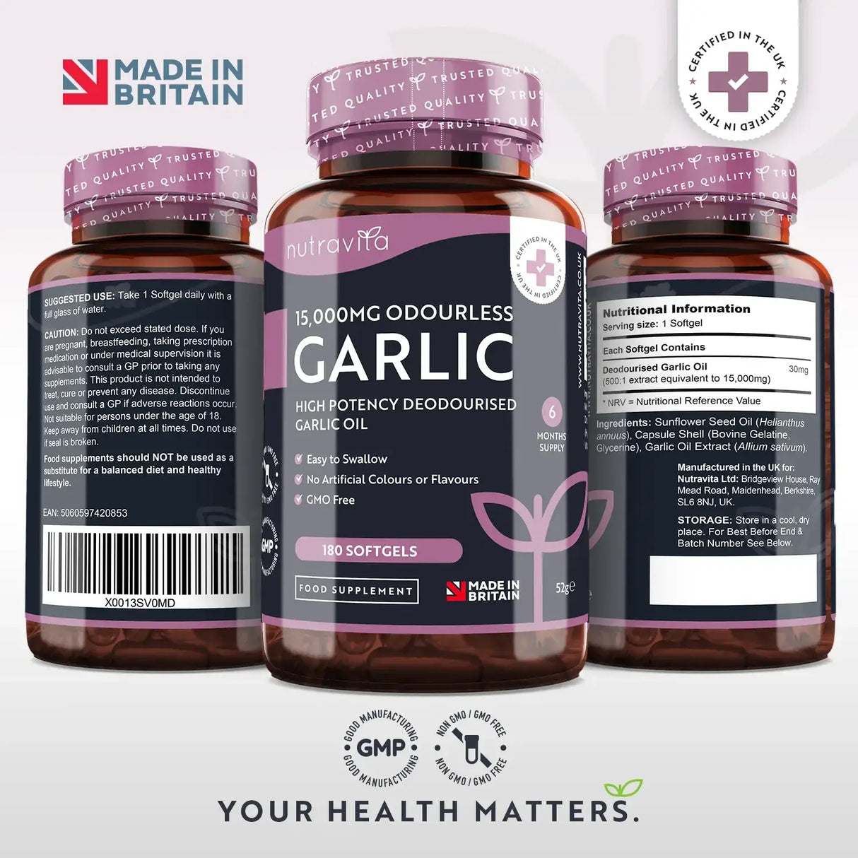Knoblauch (geruchlos) 15000 mg (12-18 % Allicin) - 180 Weichkapseln