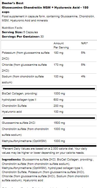 Glucosamin Chondroitin MSM | Mit Hyaluronsäure - 150 Kapseln