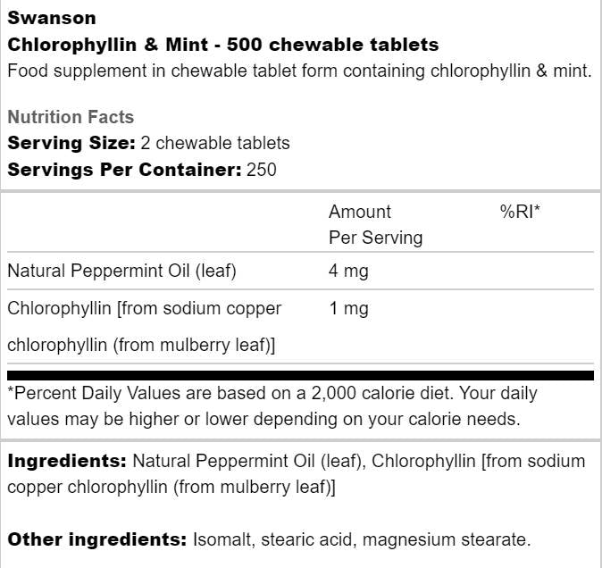 Chlorophyllin und Minze 500 Kautabletten
