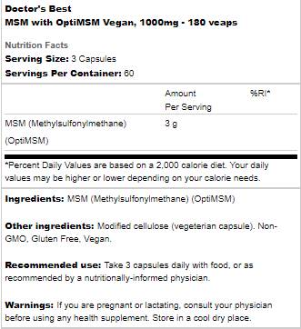 Beste vegane MSM 1000 mg | Mit optimsm - 180 Kapseln