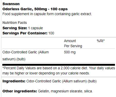 Geruchsloser Knoblauch 500 mg 100 Kapseln