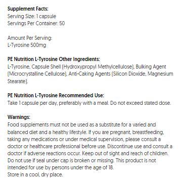 Pe Nutrition | L -Tyrosin 500 mg - 50 Kapseln