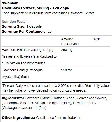 Hawthorn -Extrakt 500 mg 120 Kapseln