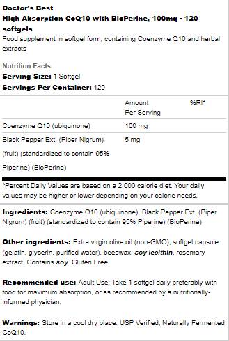 Bester CoQ10 mit Bioperin 100 mg - 60 Gelkapseln