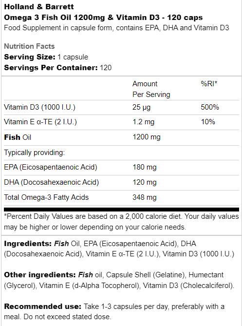Omega 3 Fischöl 1200 mg & Vitamin D3 - 120 Gelkapseln