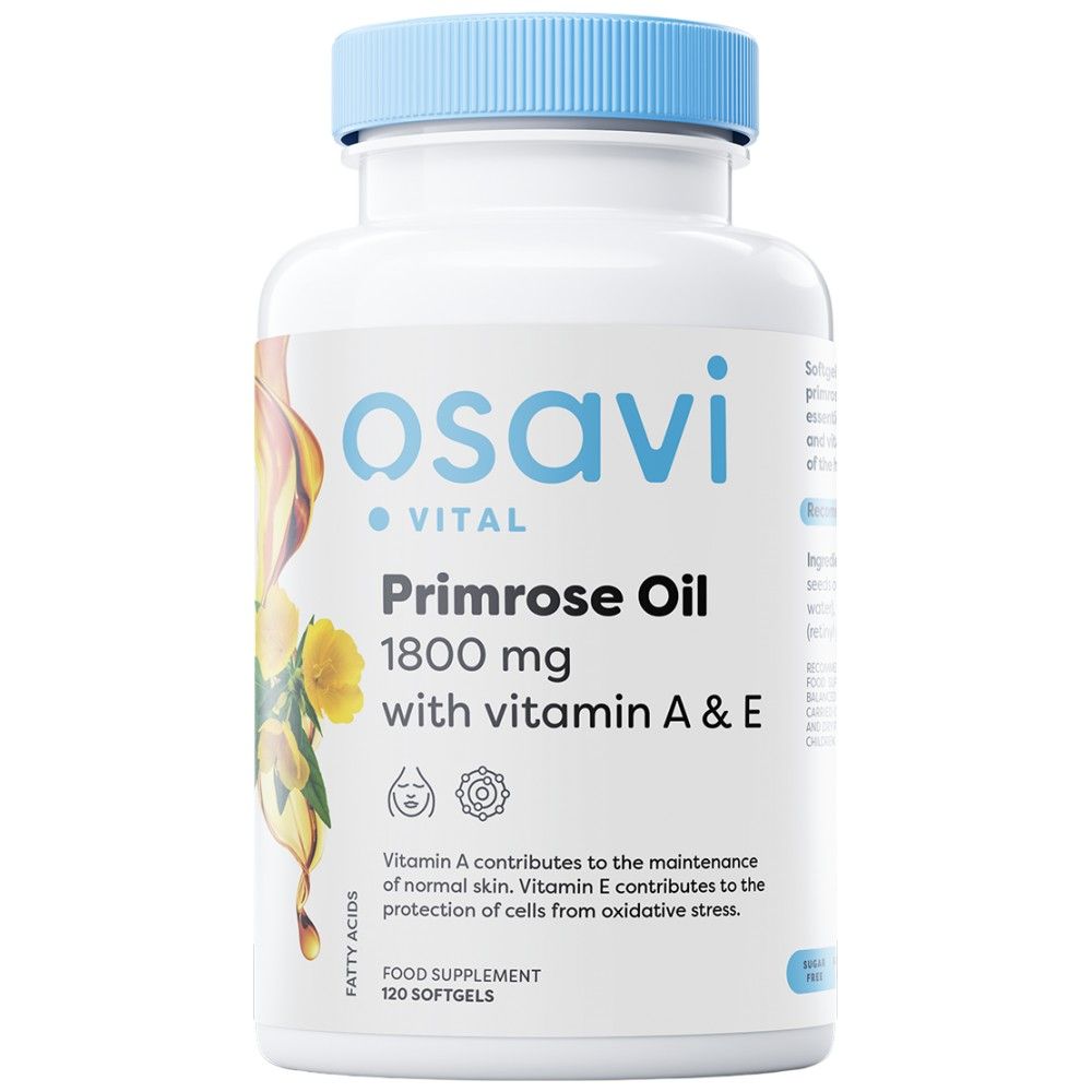 Primroseöl 1800 mg | mit Vitamin A & E - 60 Gelkapseln