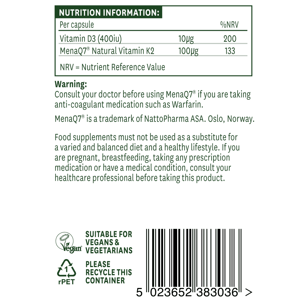 Natürliches Vitamin K2 + D3 (Vitamin K2 + D3) 100 µg 30 Kapseln Natures Aid