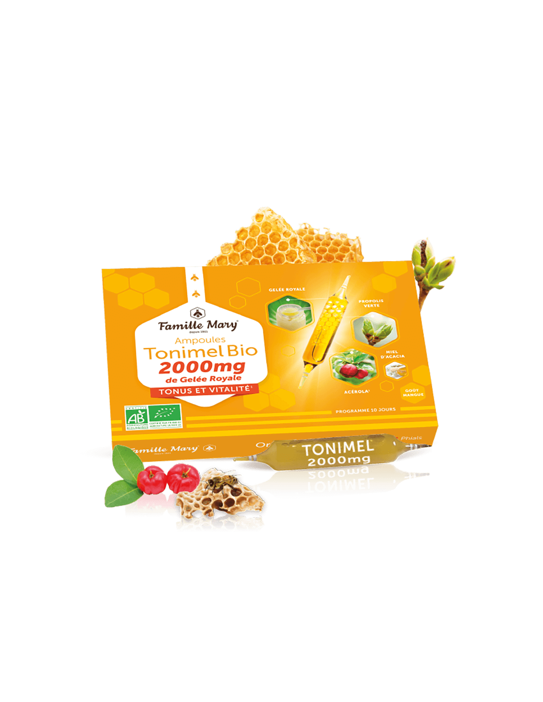 Ampullen für Tonus, Energie und Immunität (mit Gelée Royale 2000 mg), BIO, 10 Ampullen zum Trinken, Orangengeschmack