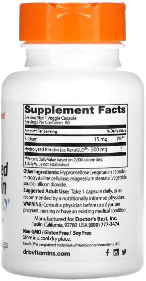 Hydrolysierte Keratin 500 mg | mit Keraglo® - 60 Kapseln