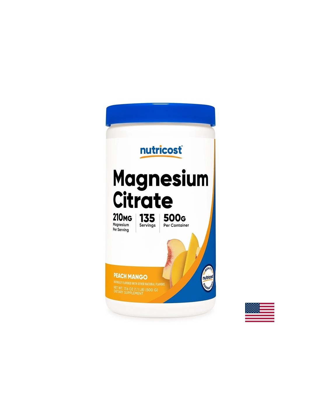 Muskel-, Herz- und Nervensystem – Magnesium (Citrat), 210 mg x 500 g Pulver, Pfirsich- und Mangogeschmack