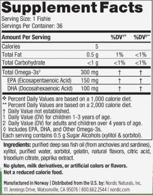 Zero Sugar Omega -3 Fishies 300 mg - 36 kaubare Gelkapseln