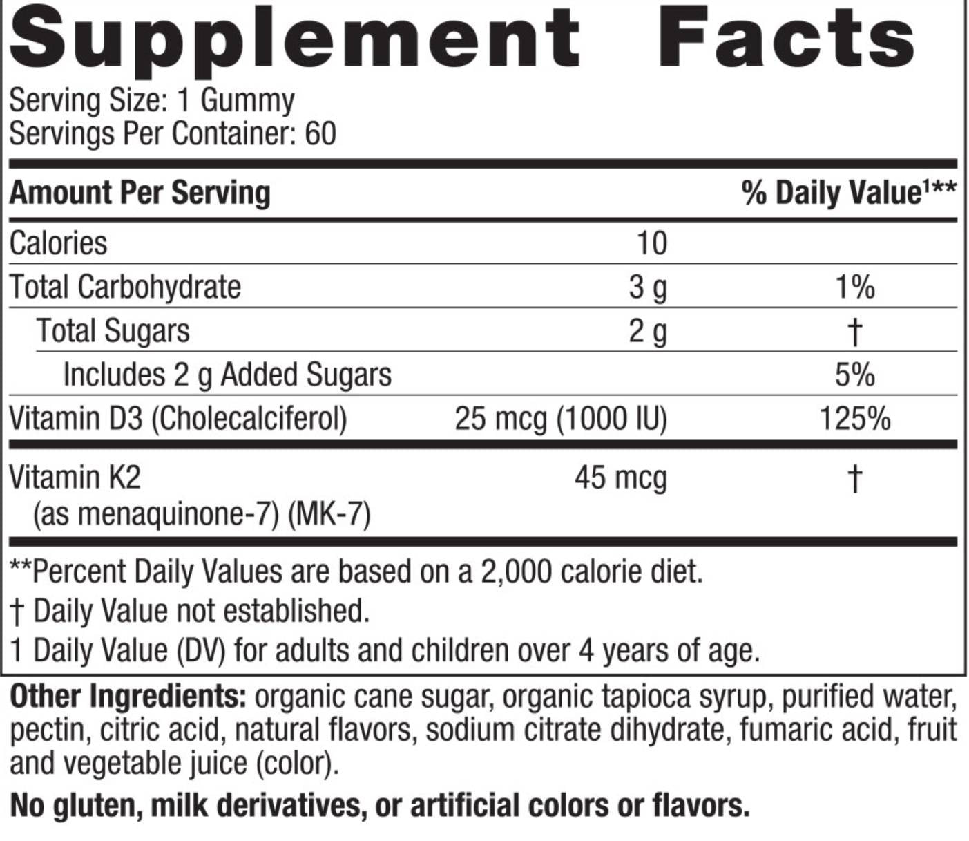 Vitamin D3 1000 IU + K2 45 MCG | Gummis - 60 Gummis