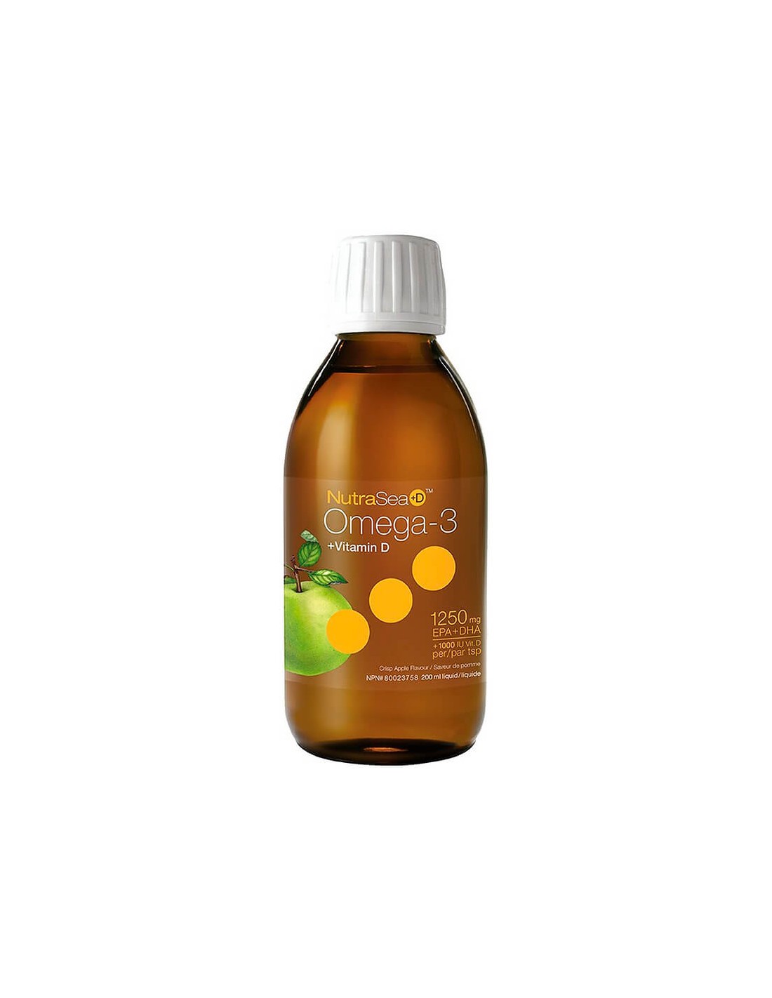 Omega-3 1250 mg + Vitamin D3 1000 IE – NutraSea+ D™ – Hochverdauliche Flüssigformel, 200 ml, grüner Apfelgeschmack