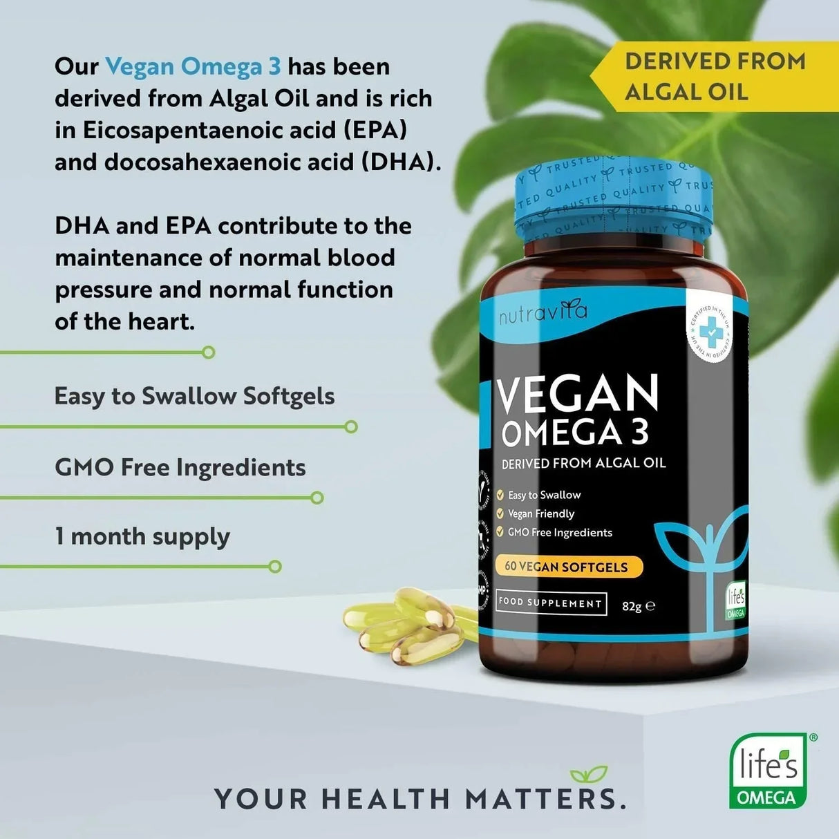 Veganes Omega 3 - 2000 mg /60 vegane Gelkapseln/