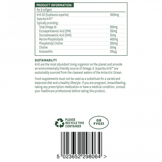 Omega-3-Öl aus antarktischem Krill (Antarctic Krill Oil Superba) 500 mg 60 Weichkapseln NaturesAid