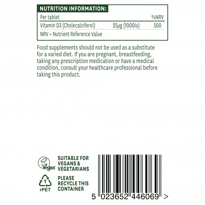 Vitamin D3 (Vitamin D3) 1000iu 60 vegane Tabletten NaturesAid