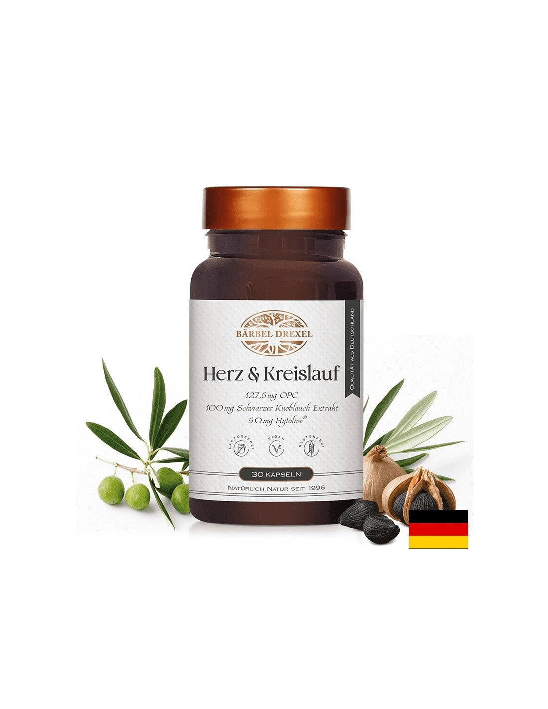Gesundes Herz und guter Kreislauf – Formel mit Traubenkernen, schwarzem Knoblauch, Oliven und Vitamin E, 30 Kapseln