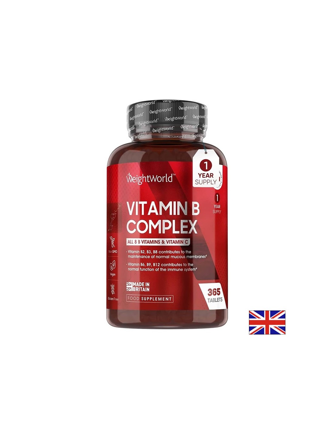 Immunität und Energie – Vitamin B-Komplex + Vitamin C, 365 Tabletten – Vitamin B-Komplex