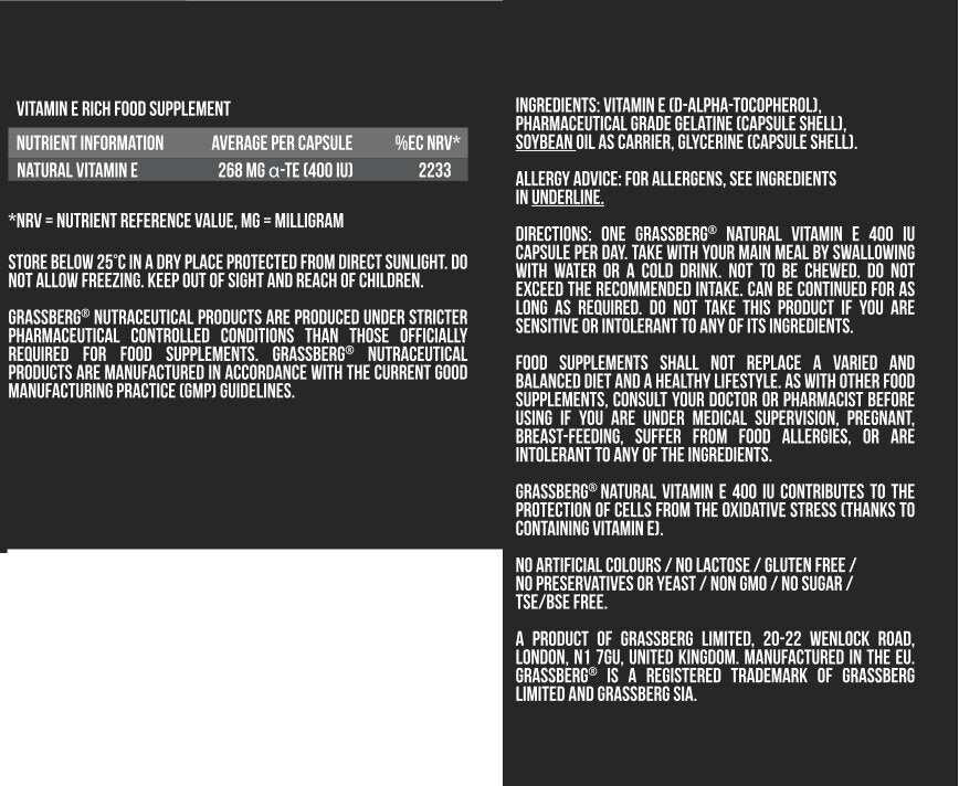 GRASSBERG Vitamin E 400 IU Natural 60 Caps - Feel You