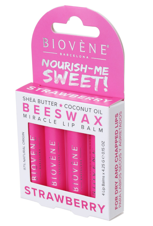 Lippenbalsam mit Bienenwachs und Erdbeere – unwiderstehlicher Geschmack und Pflege – 4 Stück