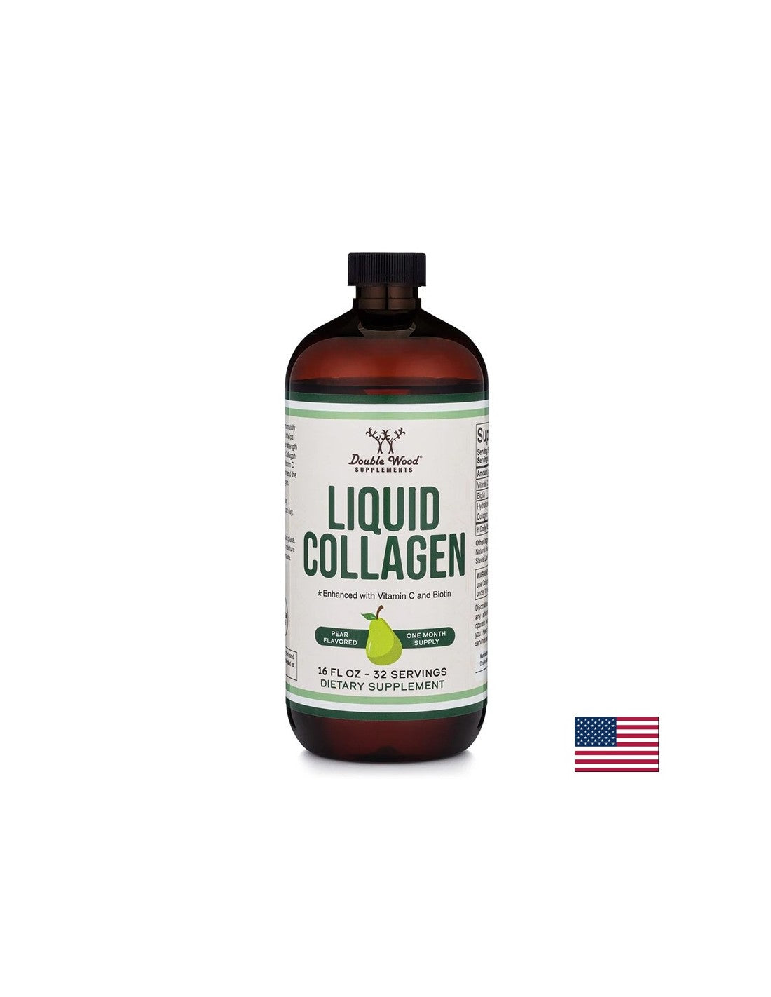 Flüssiges Rinderkollagen + Vitamin C und Biotin – Haut-, Haar- und Gelenkpflege, 473 ml, mit Birnengeschmack