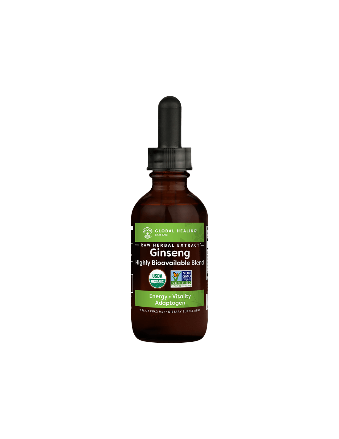 Energetisierende Kräutermischung gegen Stress und Müdigkeit – mit koreanischem und sibirischem Ginseng, Ashwagandha und Maca, 59,2 ml Global Healing