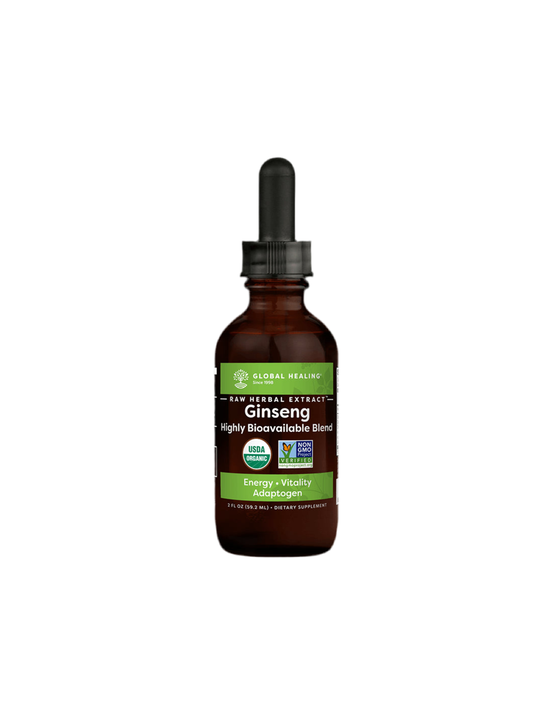 Energetisierende Kräutermischung gegen Stress und Müdigkeit – mit koreanischem und sibirischem Ginseng, Ashwagandha und Maca, 59,2 ml Global Healing