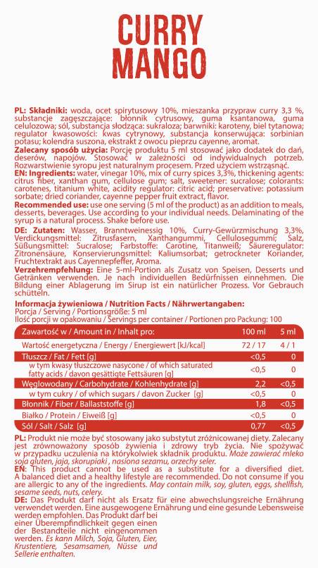 Null Kaloriensauce | Curry Mango - 500 ml