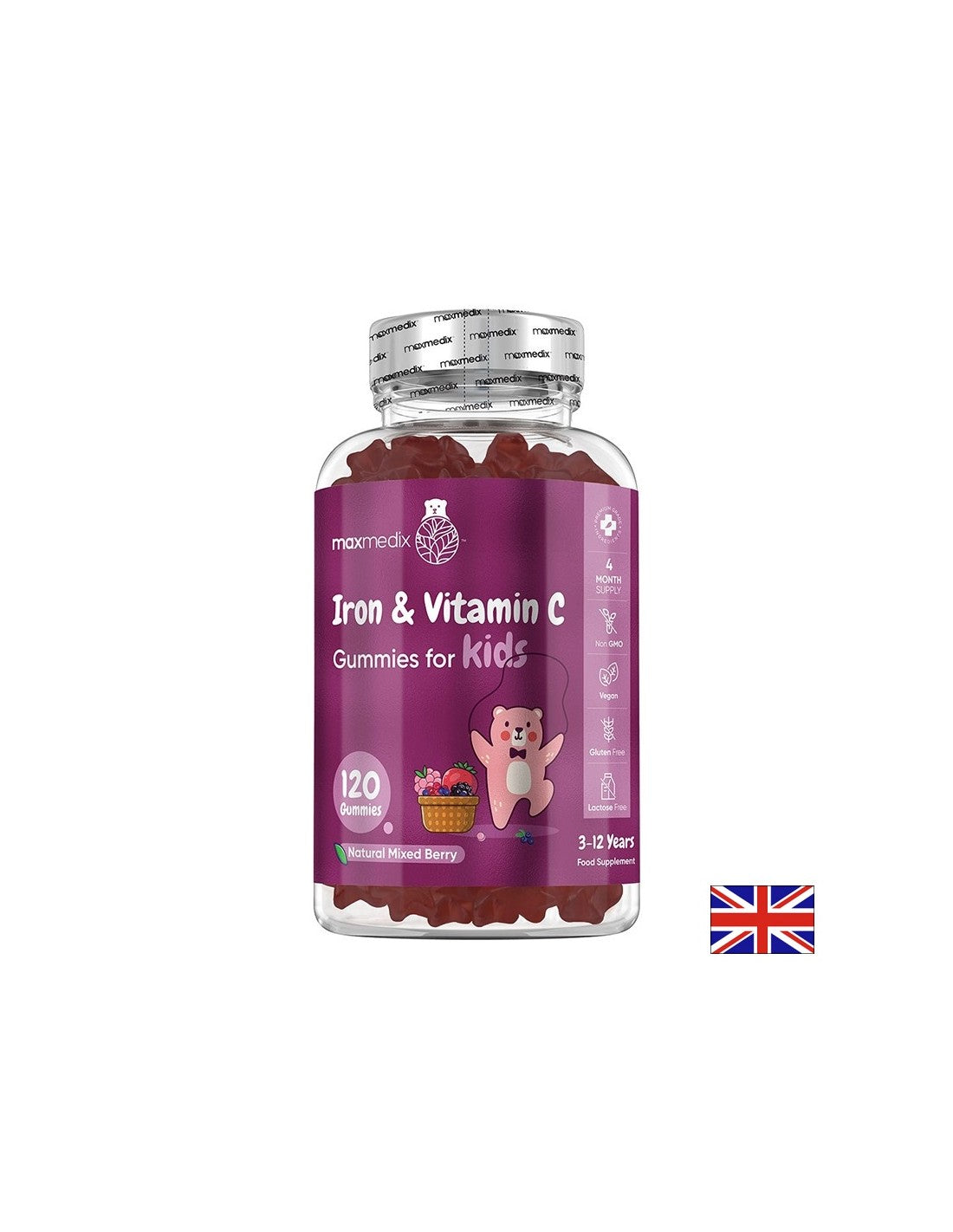 Anämie – Eisen 7 mg + Vitamin C 10 mg (für Kinder), 120 Geleetabletten, Beerengeschmack