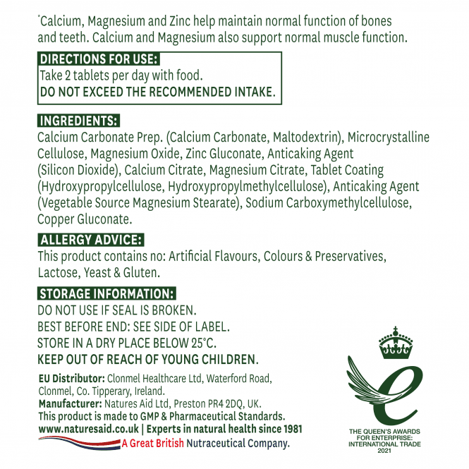 Calcium, Magnesium and Zinc (Calcium, Magnesium + Zinc) 90 tablets NaturesAid - Nutra Best Europe