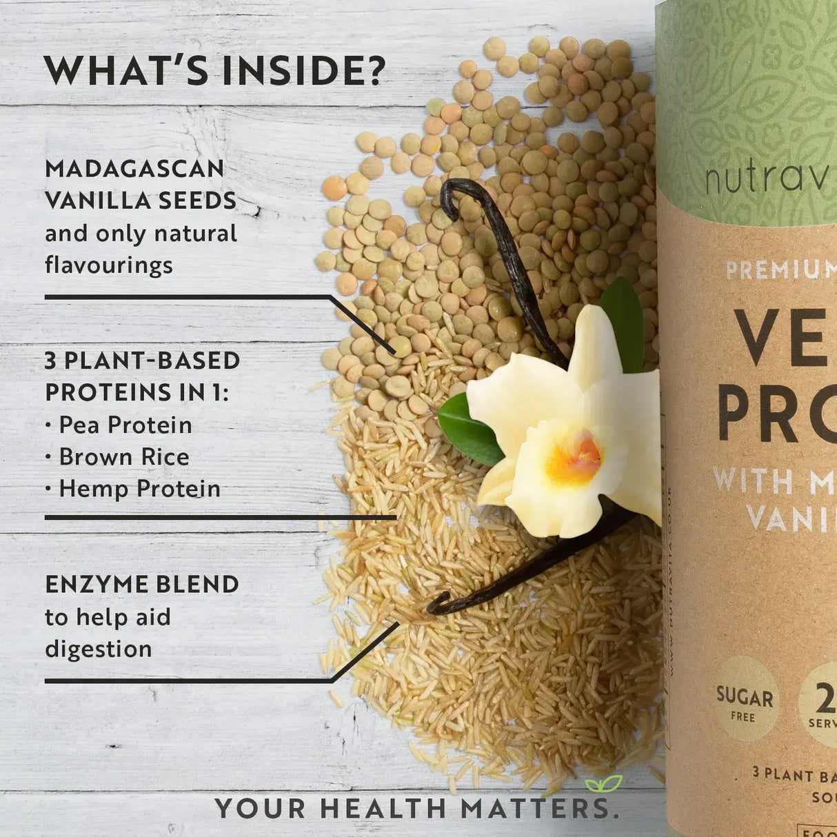 Veganes Protein + Enzyme - 750 g (Vanille) <tc>Nutravita</tc>