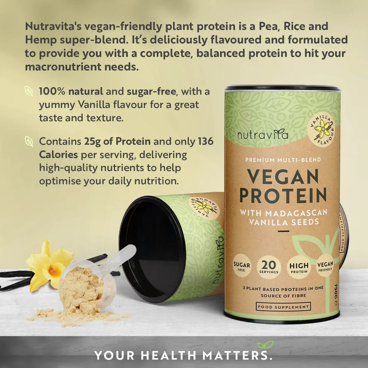 Veganes Protein + Enzyme - 750 g (Vanille) <tc>Nutravita</tc>