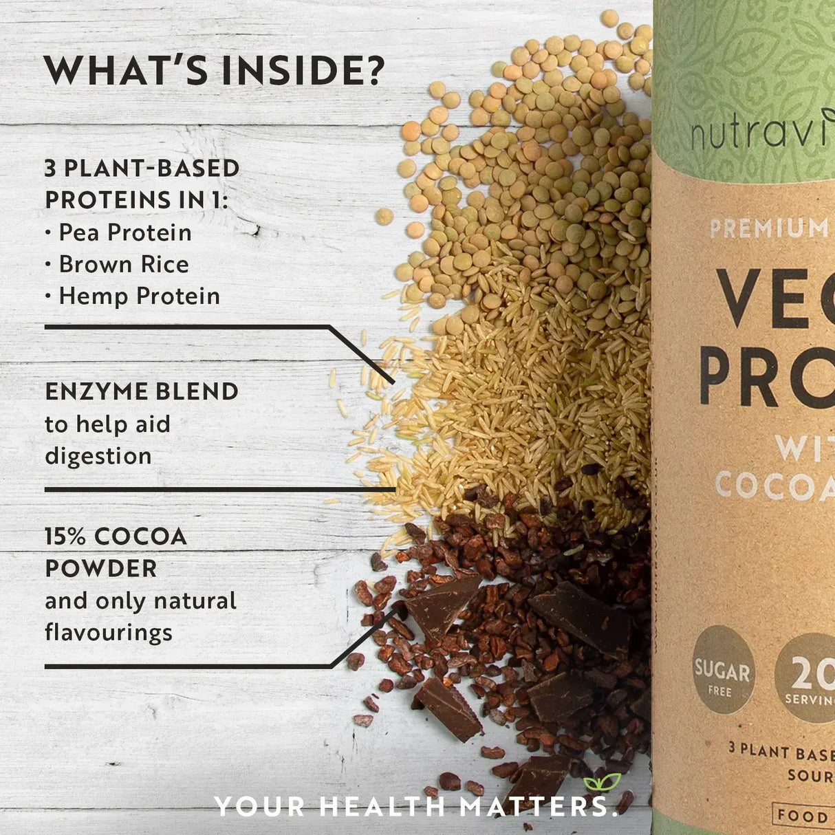 Veganes Protein + Enzyme - 750 g (Schokolade) <tc>Nutravita</tc>