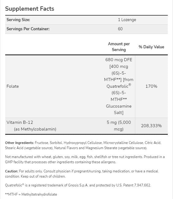 Methyl B-12 5000 mcg | mit Folsäure Quatrefololic® - 60 sublinguale Tabletten