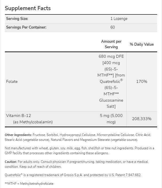 Methyl B-12 5000 mcg | mit Folsäure Quatrefololic® - 60 sublinguale Tabletten